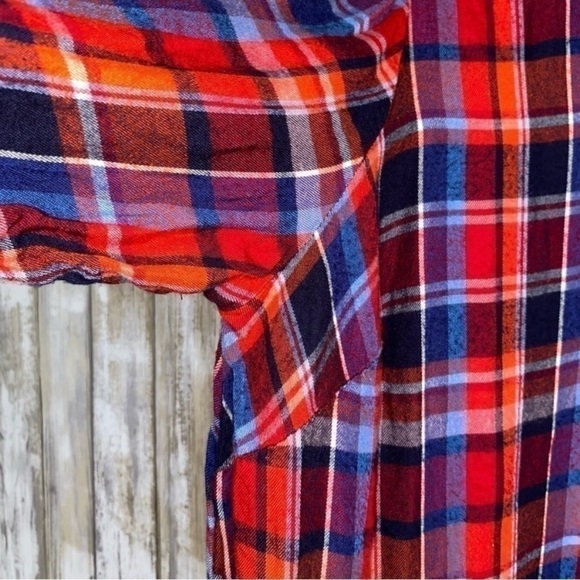 Lane Bryant No Peak Red Plaid Button Front Boyfriend Shirt - Picture 5 of 7